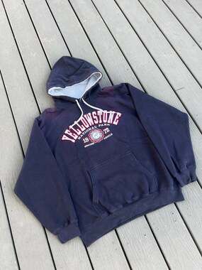 Prairie Mountain Yellowstone National Park Navy Blue Embroidered Pullover Hoodie